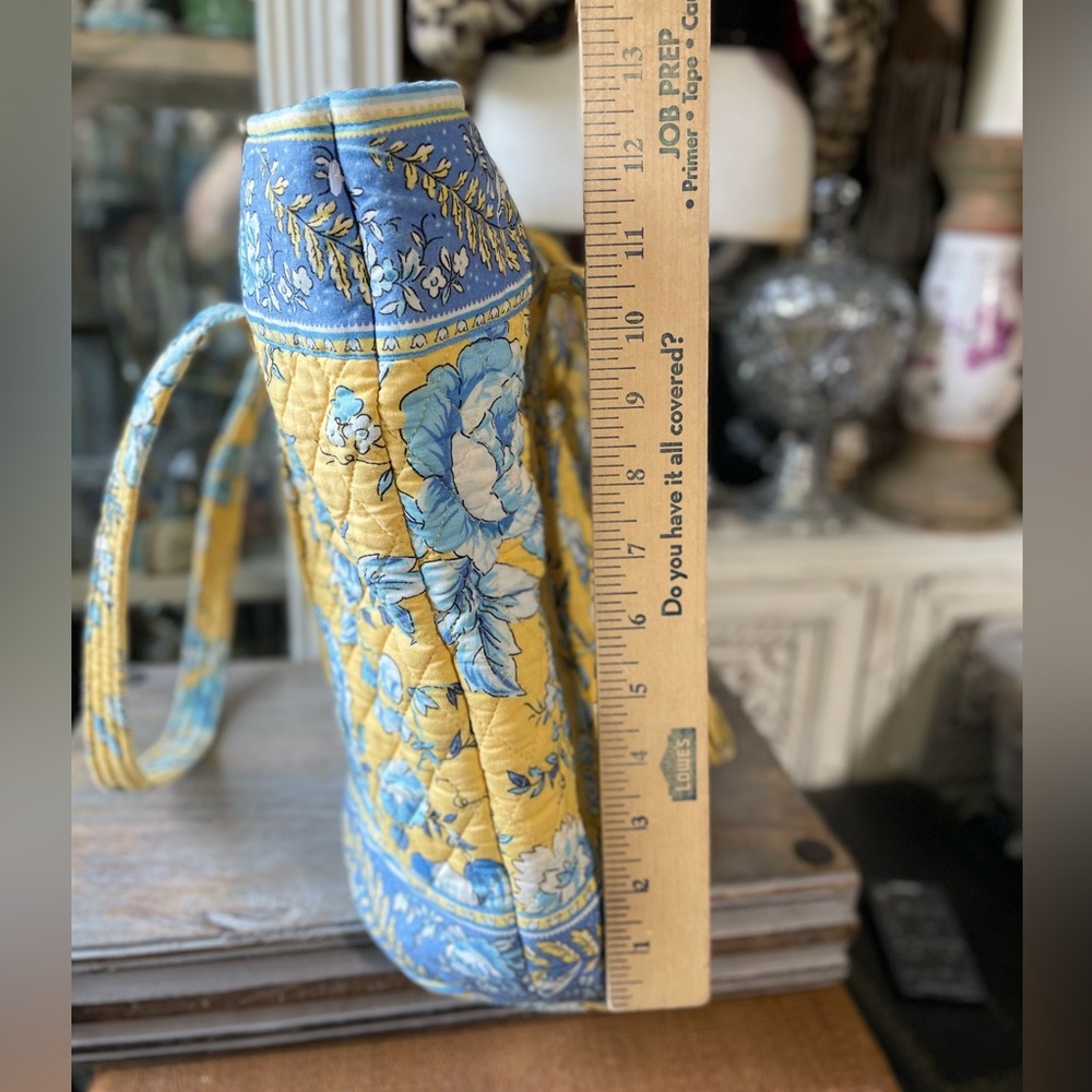 Vintage Quilted Keepers yellow & blue floral fabric tote cottage French Country - Picture 5 of 12